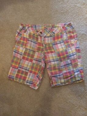 Vintage Paris Blues Pink Yellow Blue Plaid Cotton Shorts Size 7